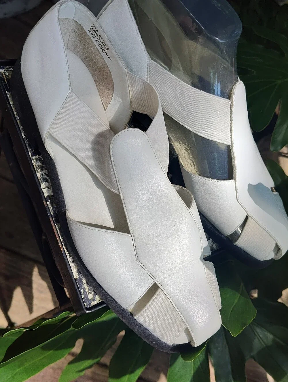 What's What White Leather/Elastic Fisherman Comfort Leather Sandals, Size 7M